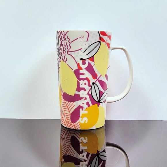 Starbucks 2015 Etched‎ Spring Floral Lemons Tropical 16 oz Tall Coffee Mug Cup - Picture 1 of 9